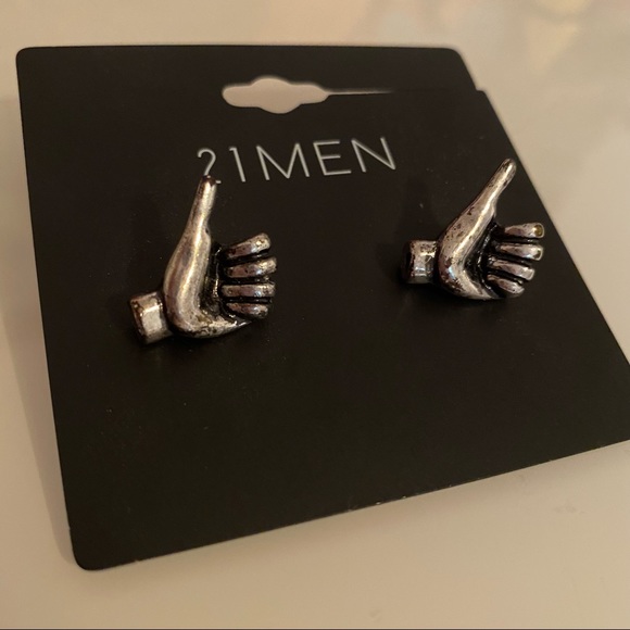 Silver Thumbs Up Hand Earrings - Picture 3 of 3